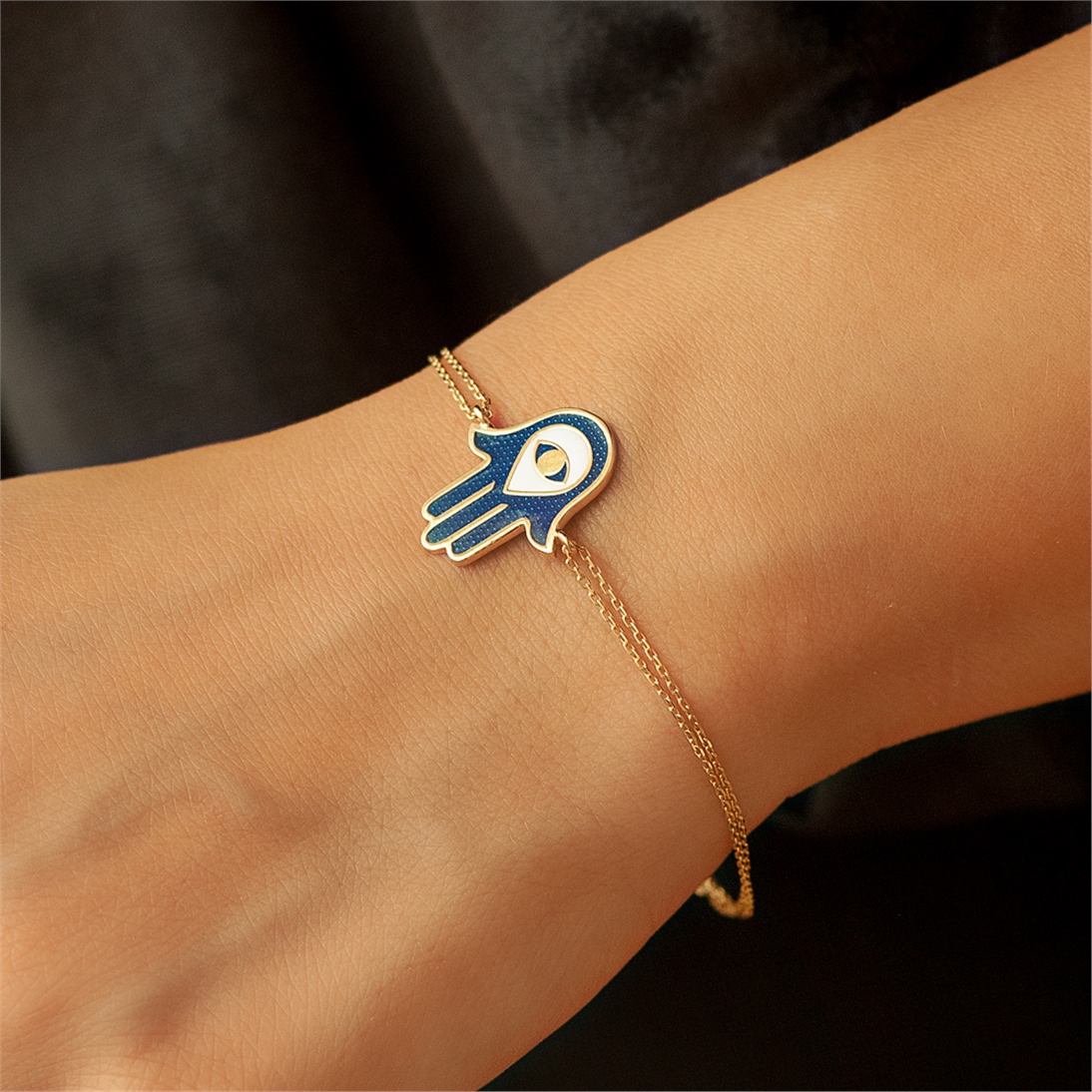 Solid Gold Enamel Evil Eye, Hamsa Bracelet