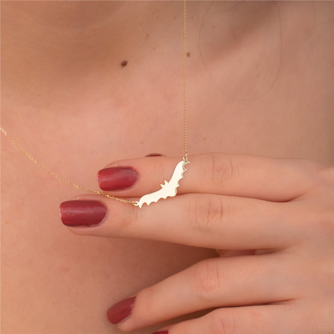 Solid Gold Custom Bat Necklace