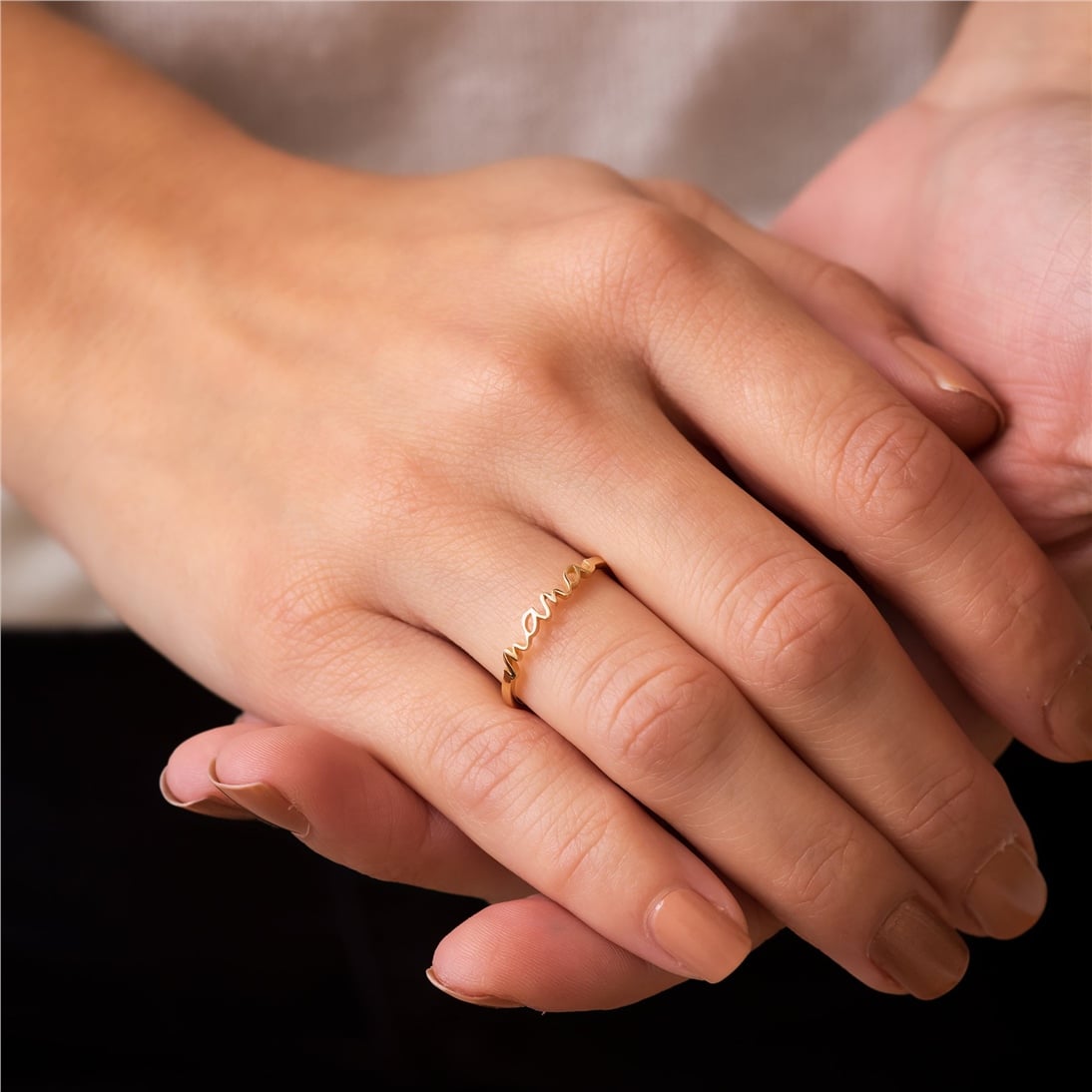Solid Gold Stacking Name Ring