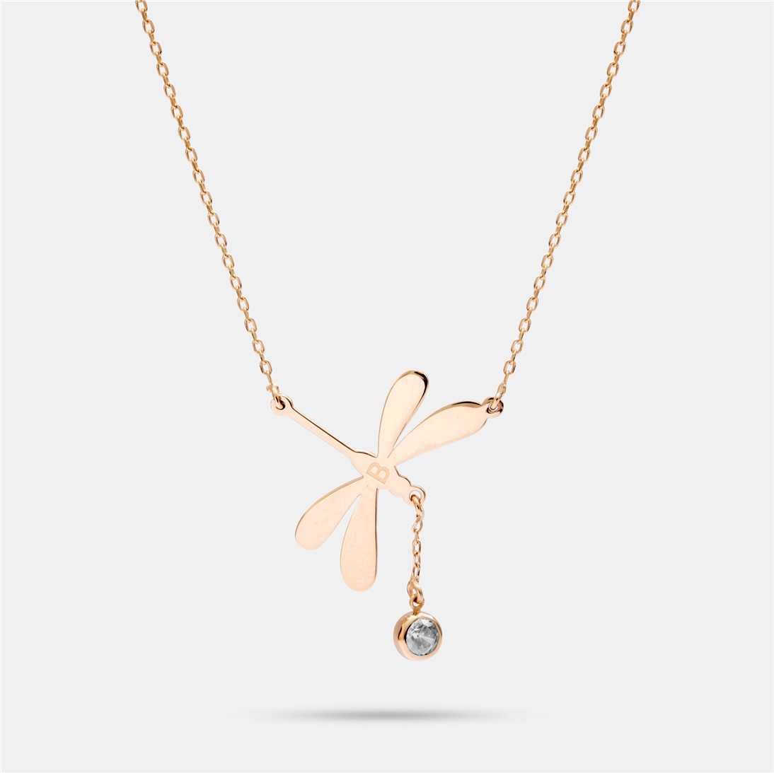 Solid Gold Diamond Dragonfly Necklace