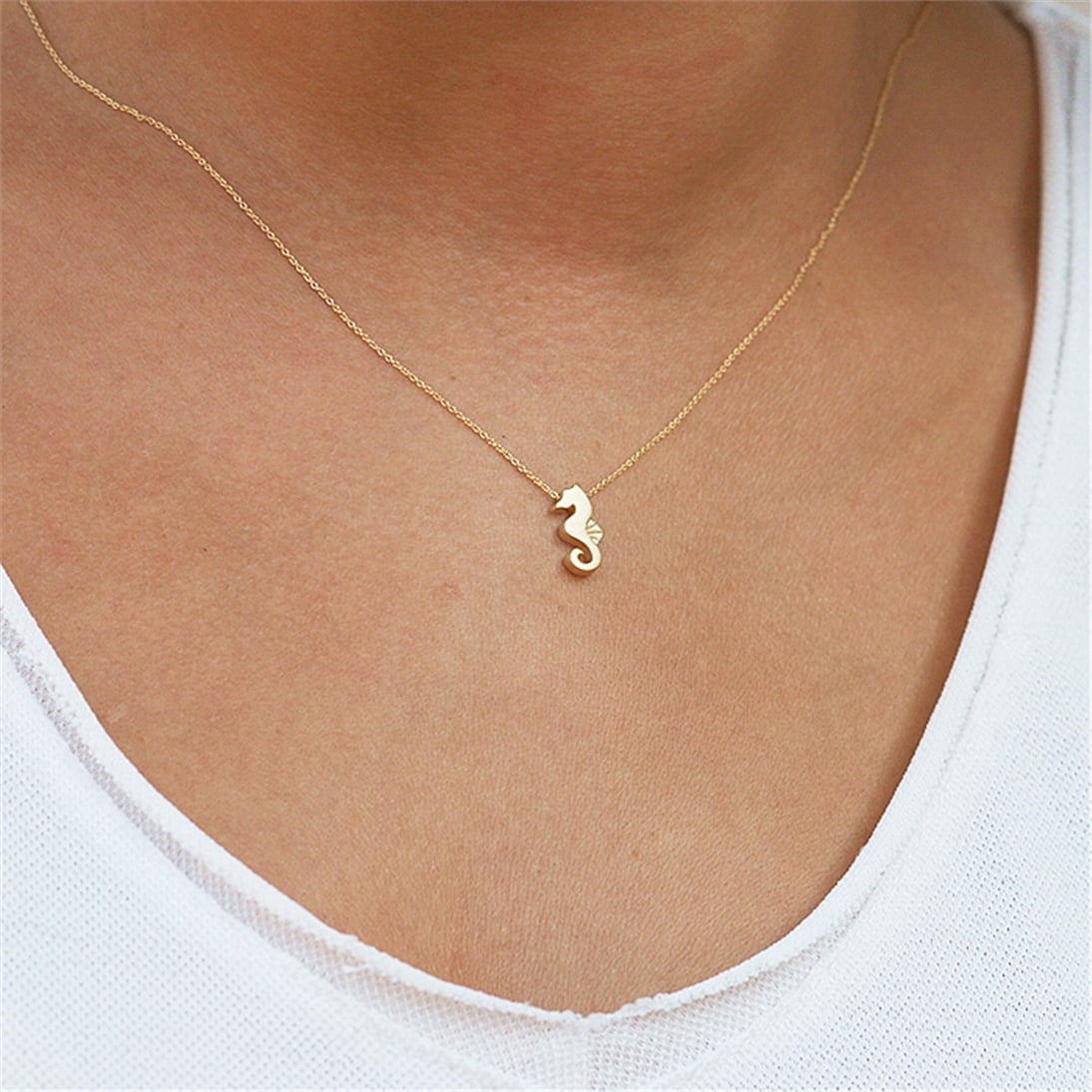 Solid Gold Seahorse Necklace