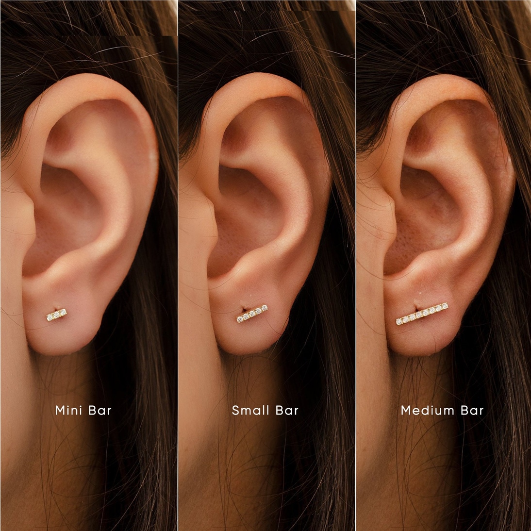 Solid Gold Diamond Bar Earring