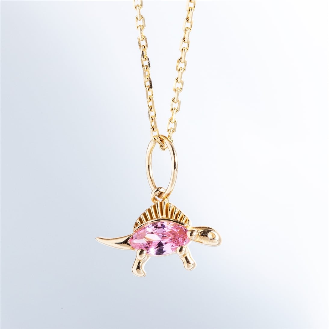 Solid Gold Triceratops Dinosour Necklace