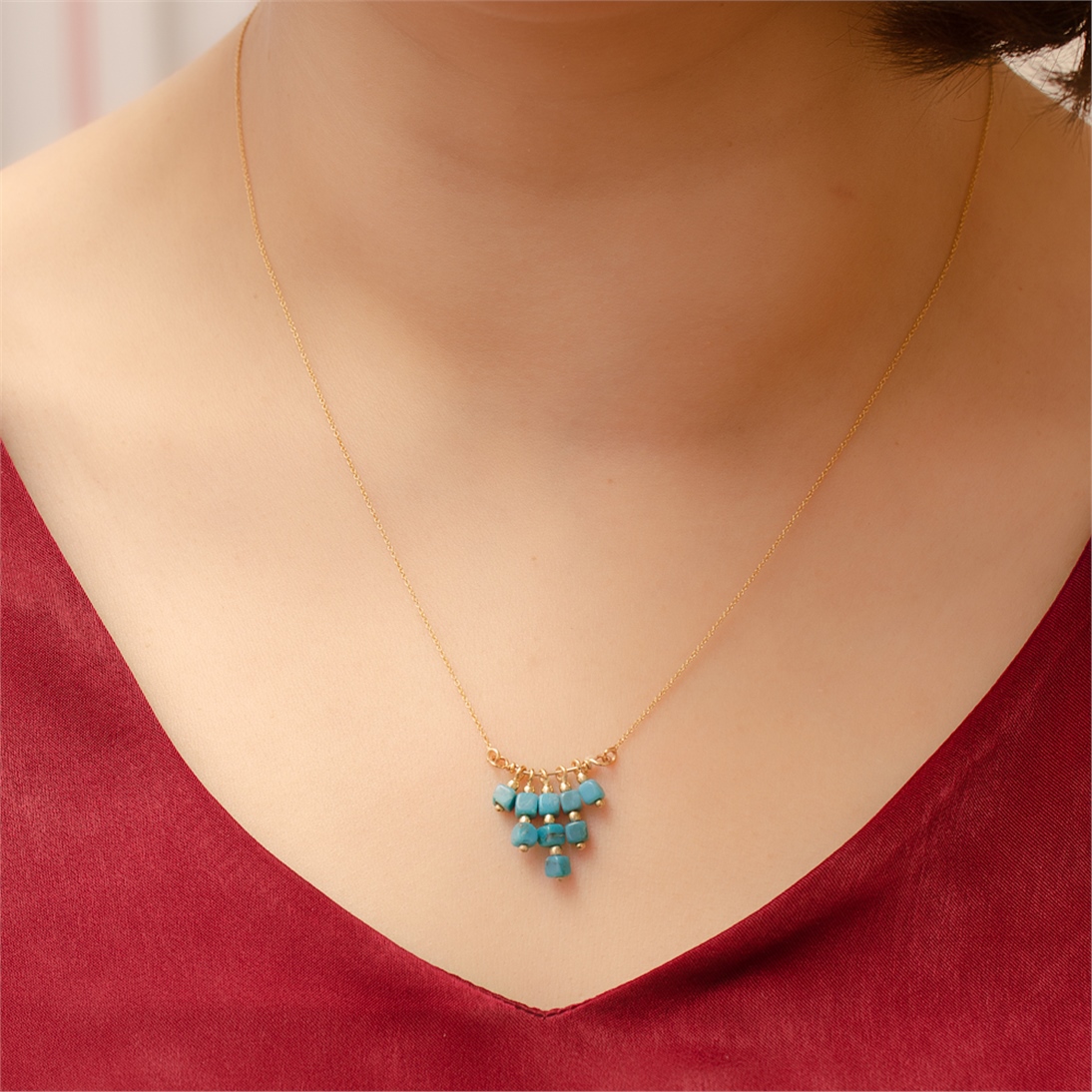 Solid Gold Turquoise Necklace