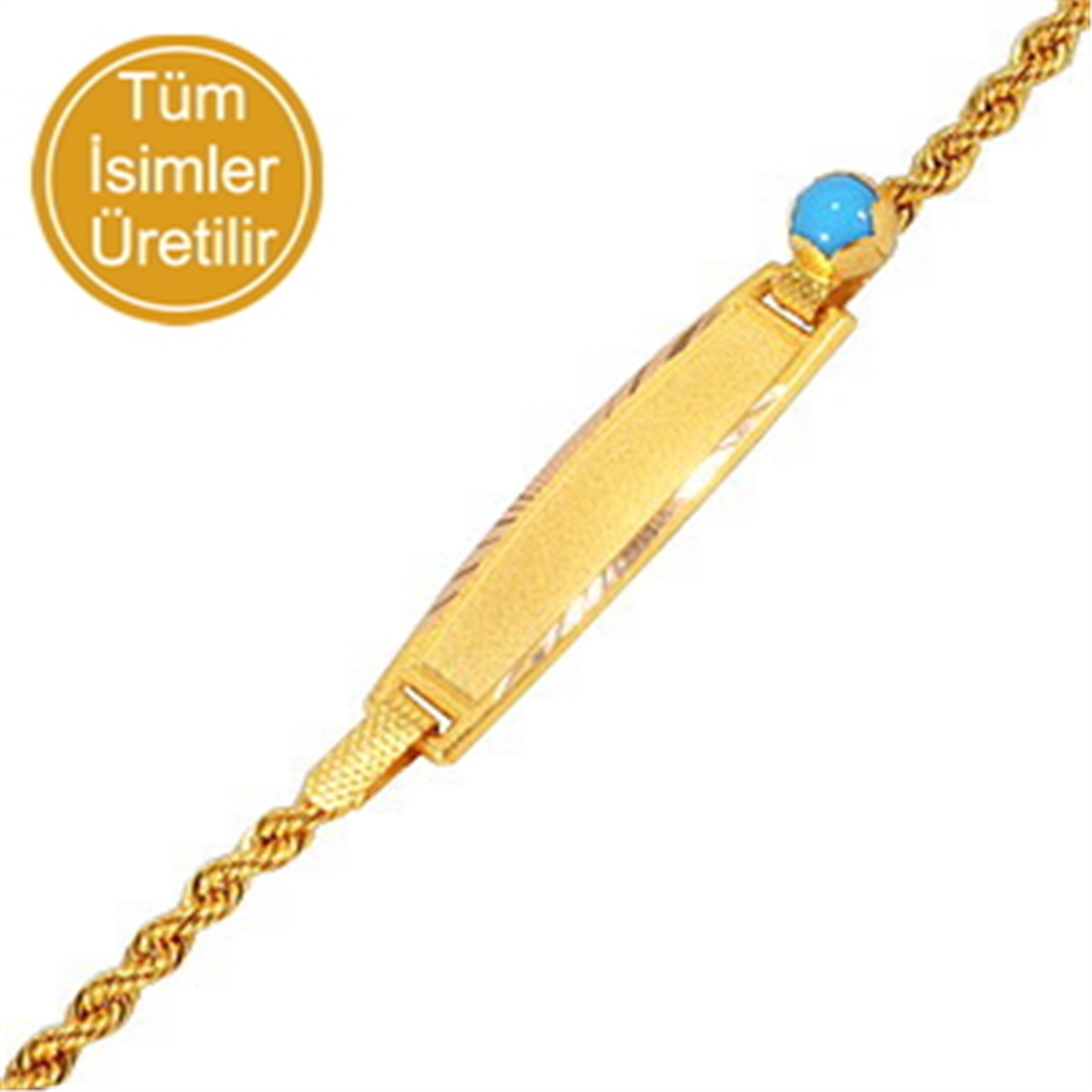 Solid Gold Name Evil Eye, Plate Bracelet