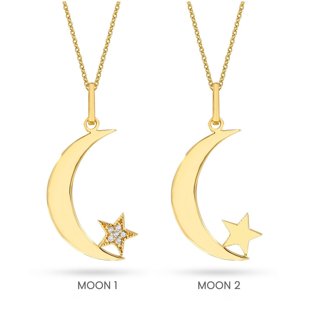 Solid Gold Star and Moon Necklace