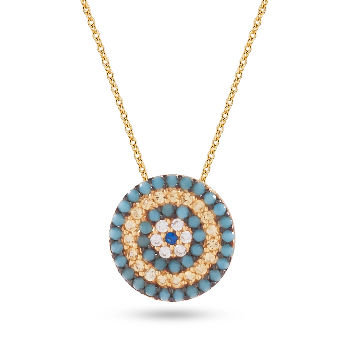 Solid Gold Fancy Evil Eye Necklace