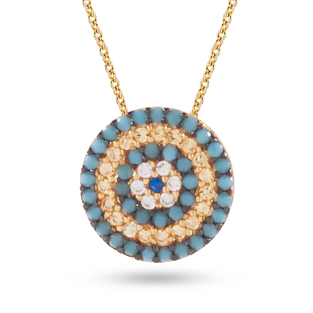 Solid Gold Fancy Evil Eye Necklace
