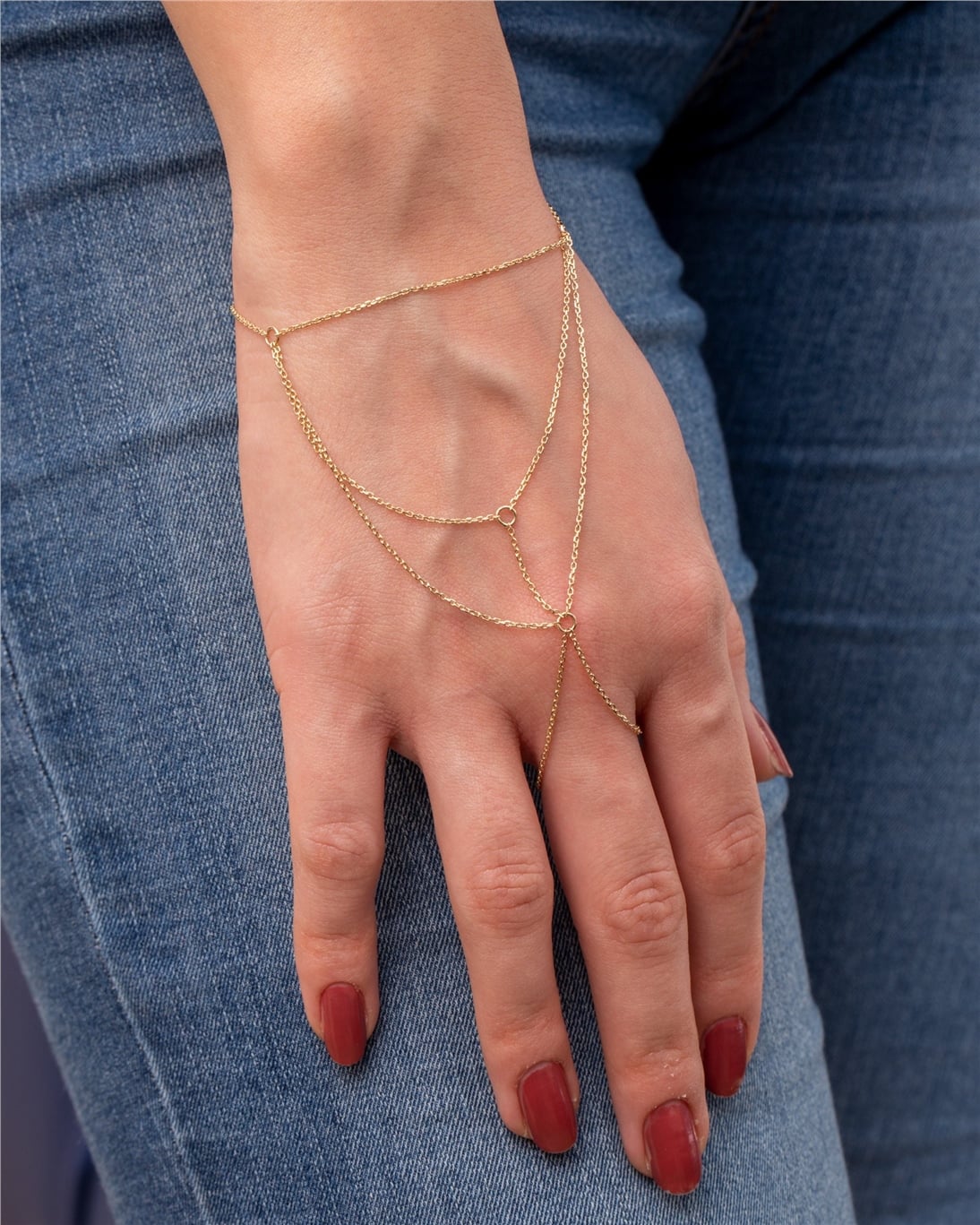 Solid Gold Hand Chain Bracelet