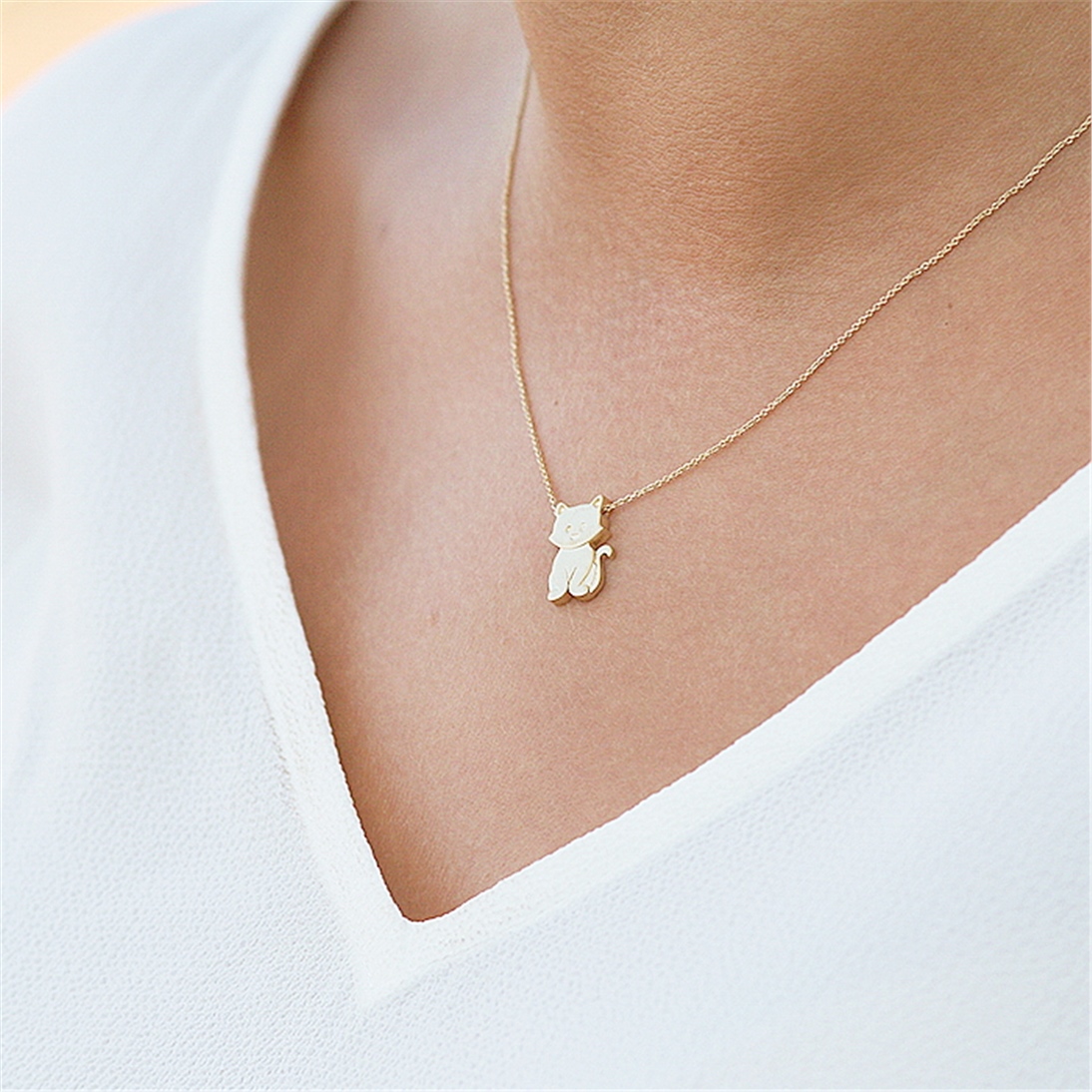 Solid Gold Cat Necklace