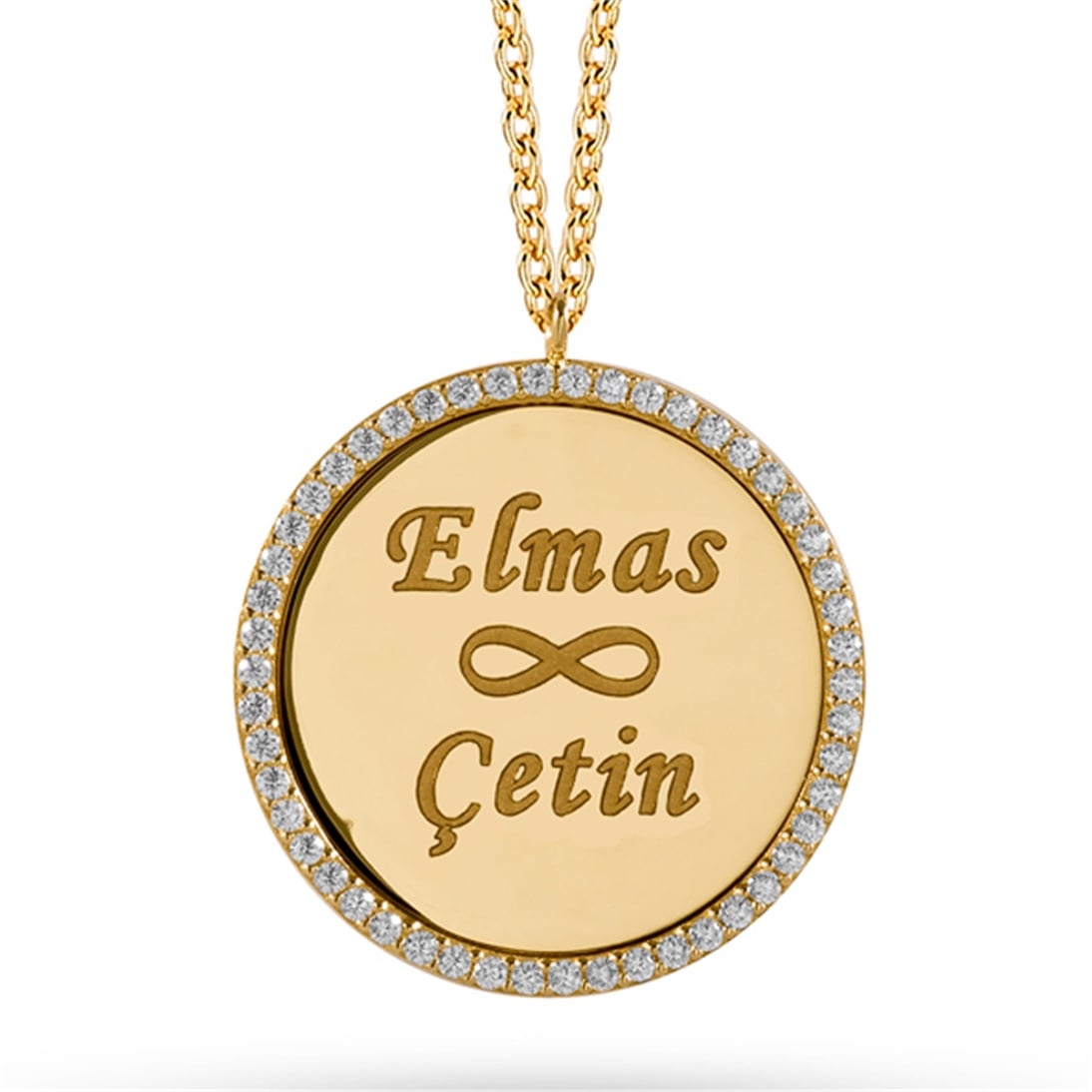 Solid Gold Name Medallion, Infinity, Plate Necklace