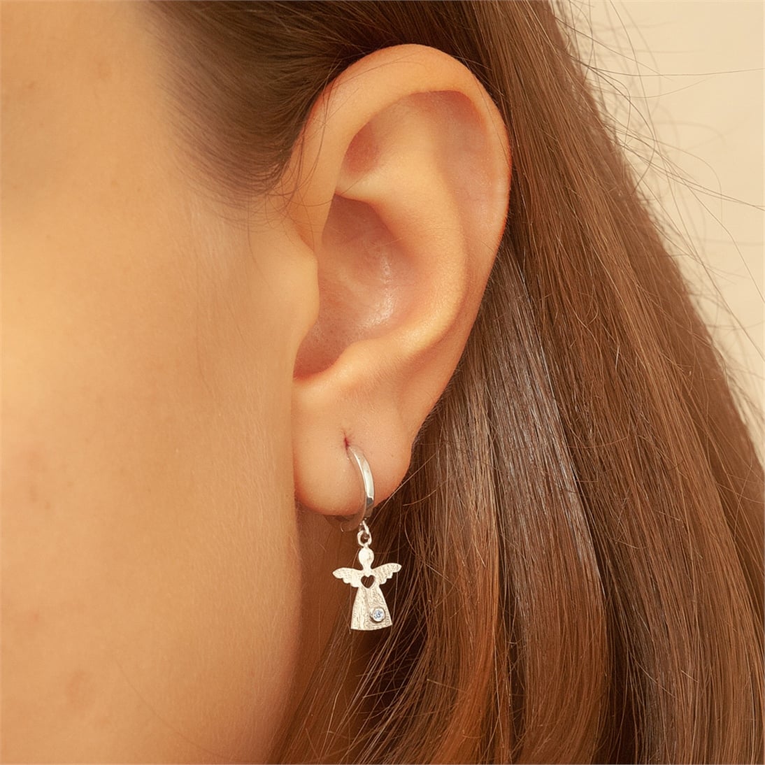 Solid Gold Angel Earring