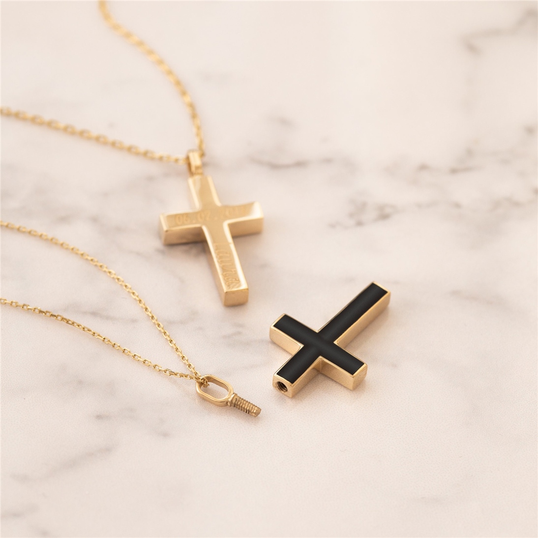 Solid Gold Cross Urn Bar Necklace