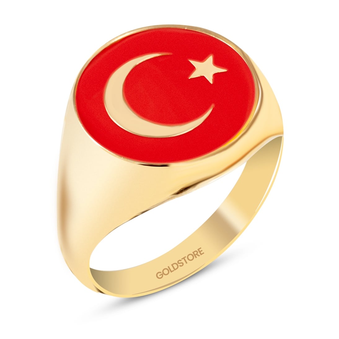 Solid Gold Enamel Moon, Crescent and Star, Star Ring
