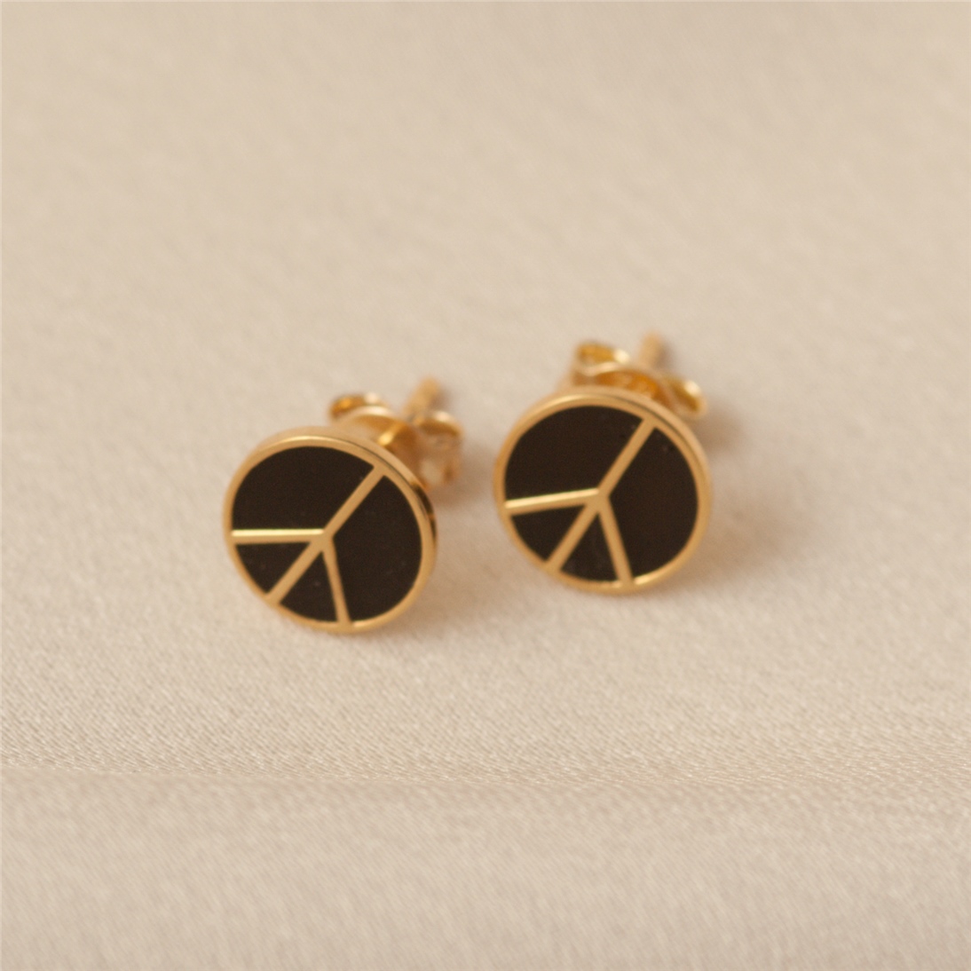 Solid Gold Enamel Peace Earring