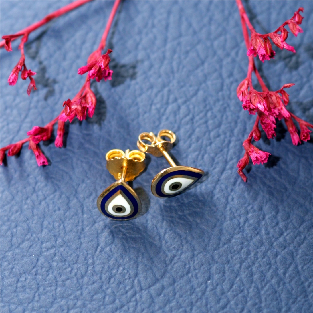 Altın Mineli Nazar Göz Küpe