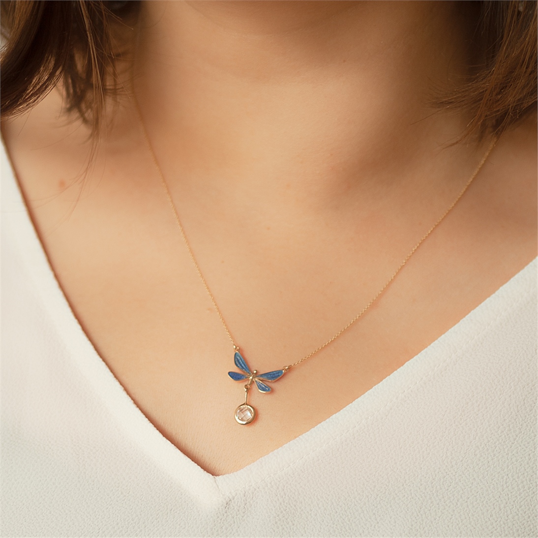 Solid Gold Enamel Butterfly Necklace