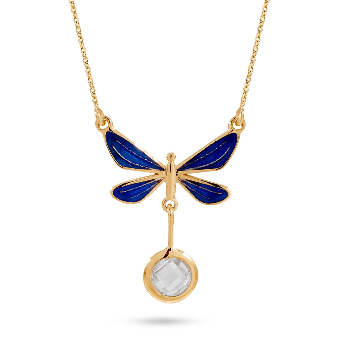 Solid Gold Enamel Butterfly Necklace