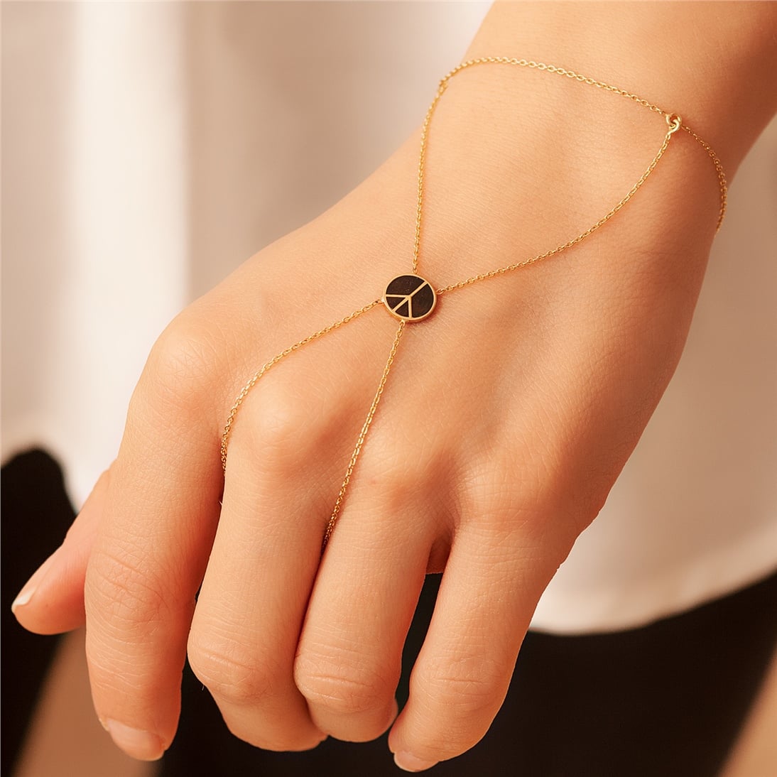 Solid Gold Enamel Peace Bracelet