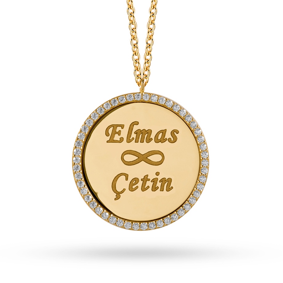 Solid Gold Name Medallion, Infinity, Plate Necklace