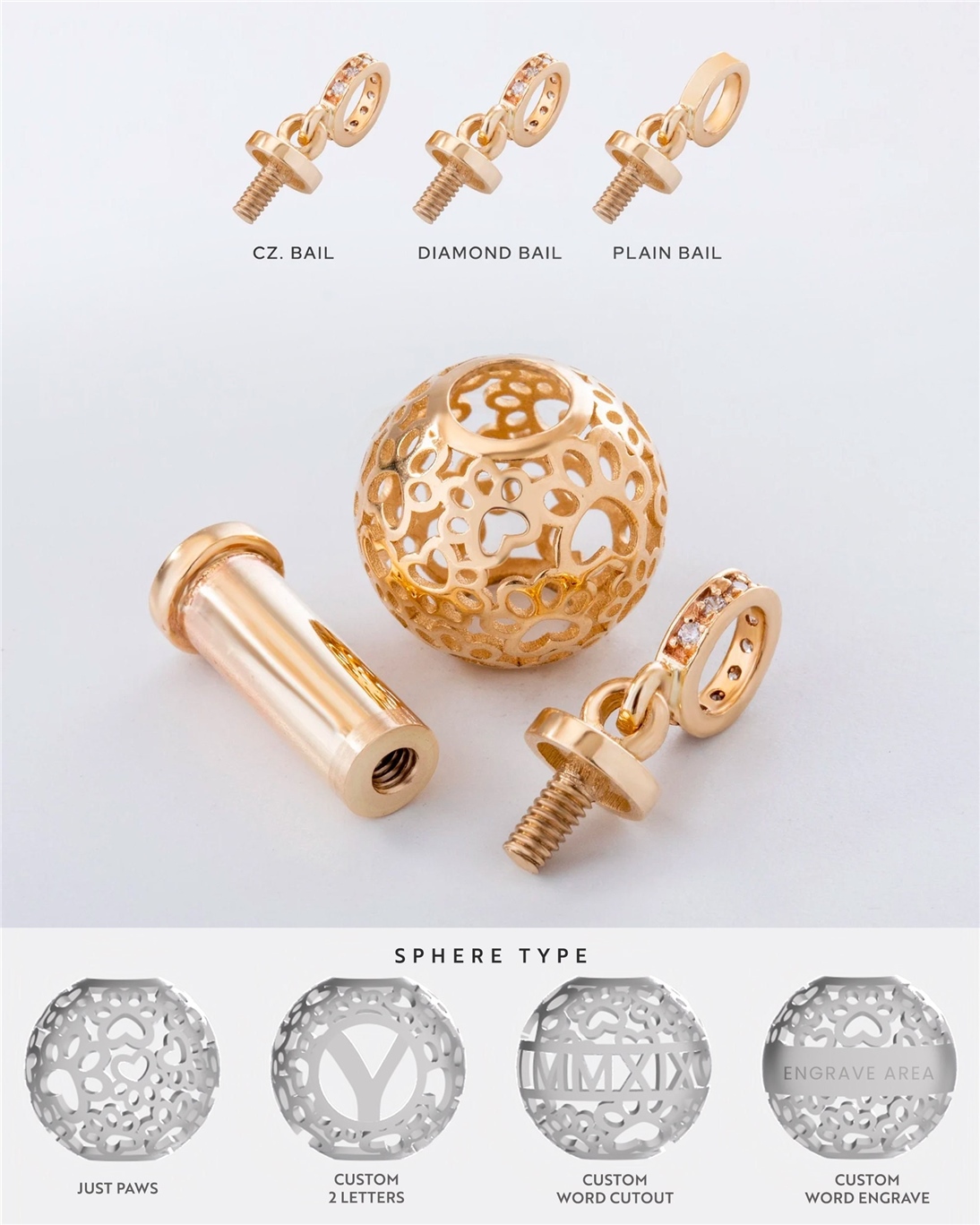 Solid Gold Paw Sphere Urn Pendant