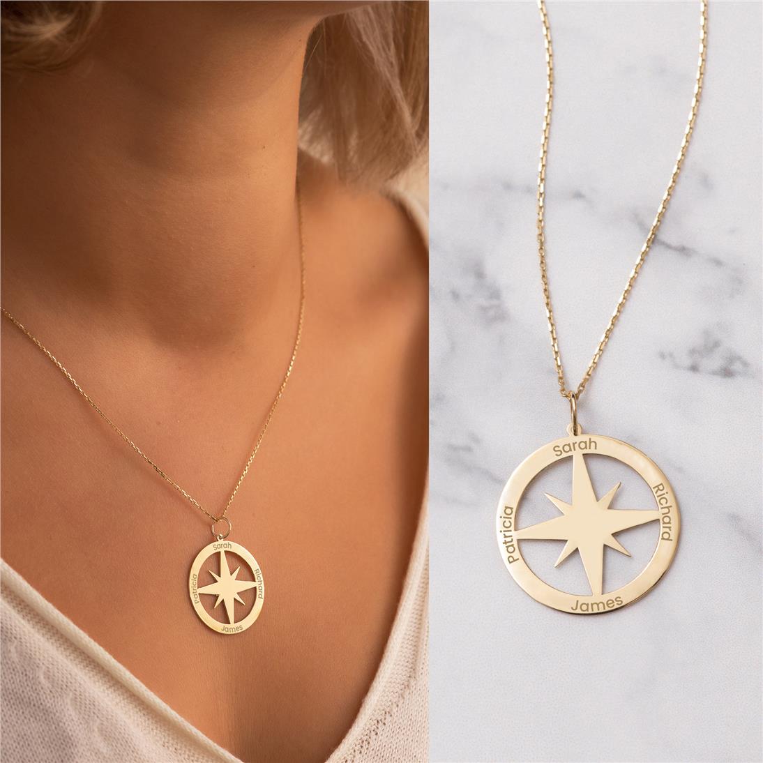 Solid Gold Name Compass Necklace