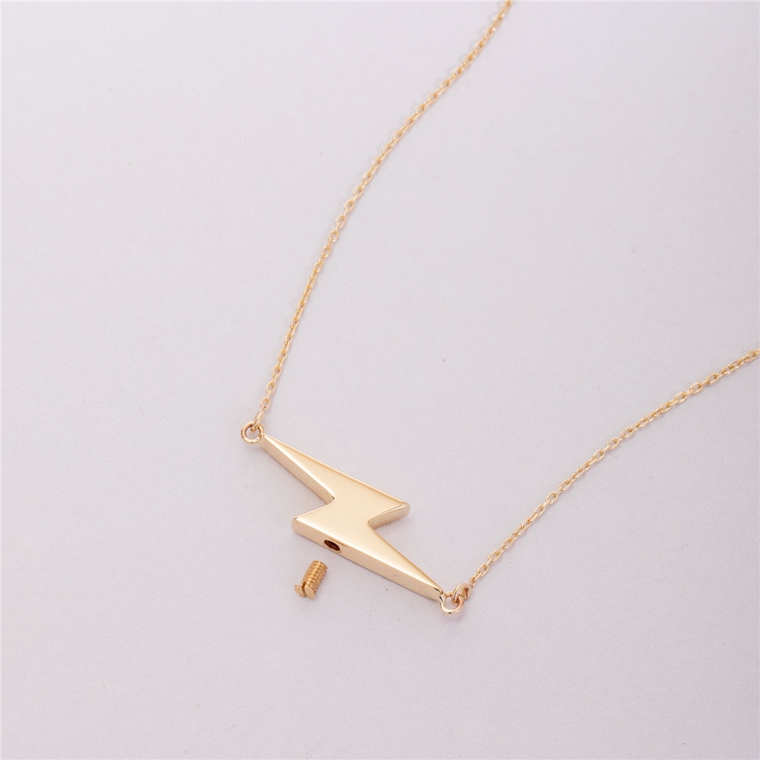 Solid Gold Personalized Sideways Lightning Bolt Urn Pendant