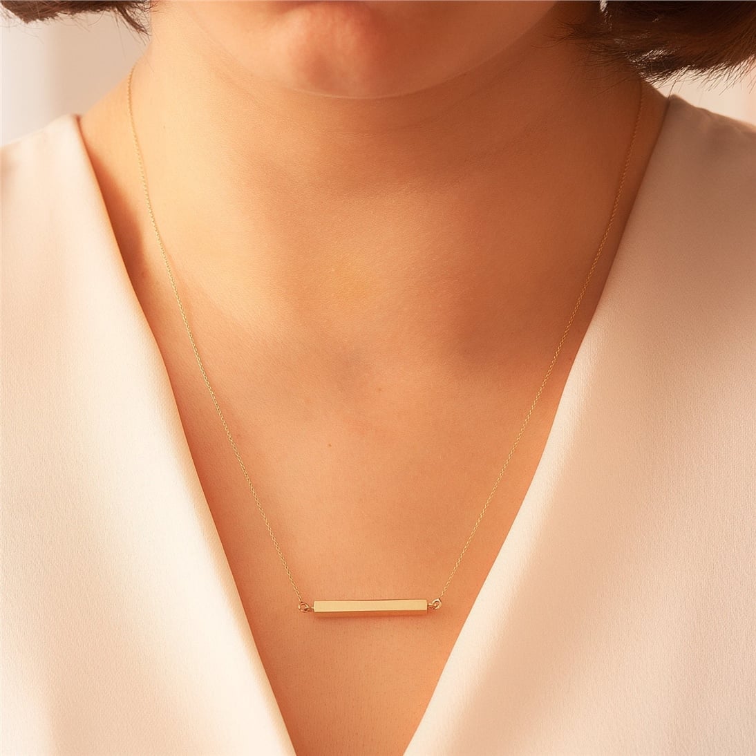 Solid Gold Personalized Horizontal Bar Necklace