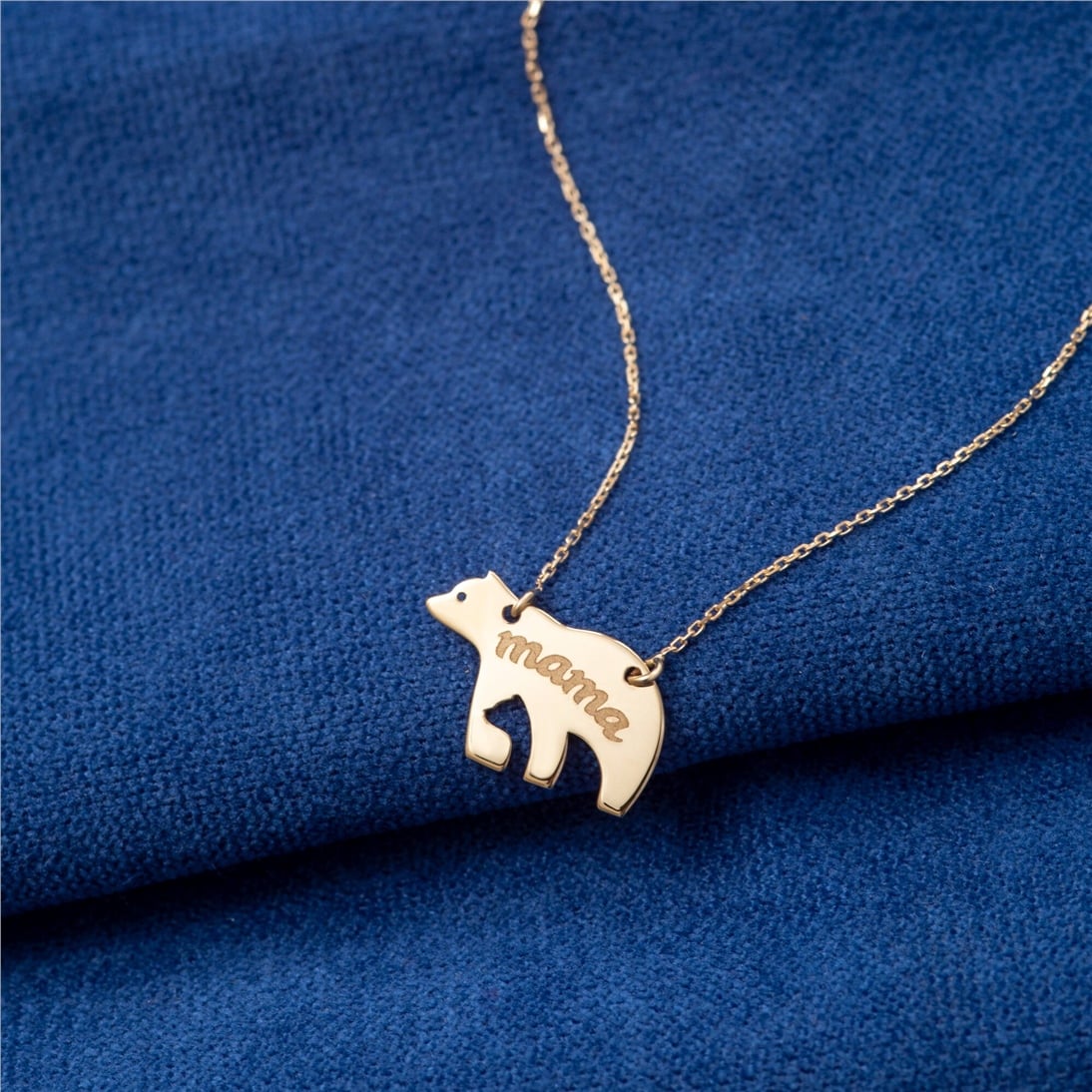 Solid Gold Mama Bear Silhouette Necklace