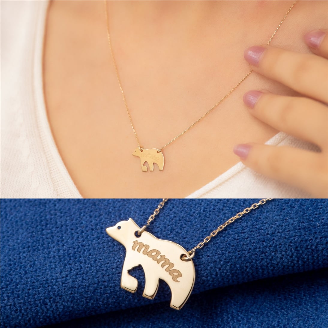 Solid Gold Mama Bear Silhouette Necklace