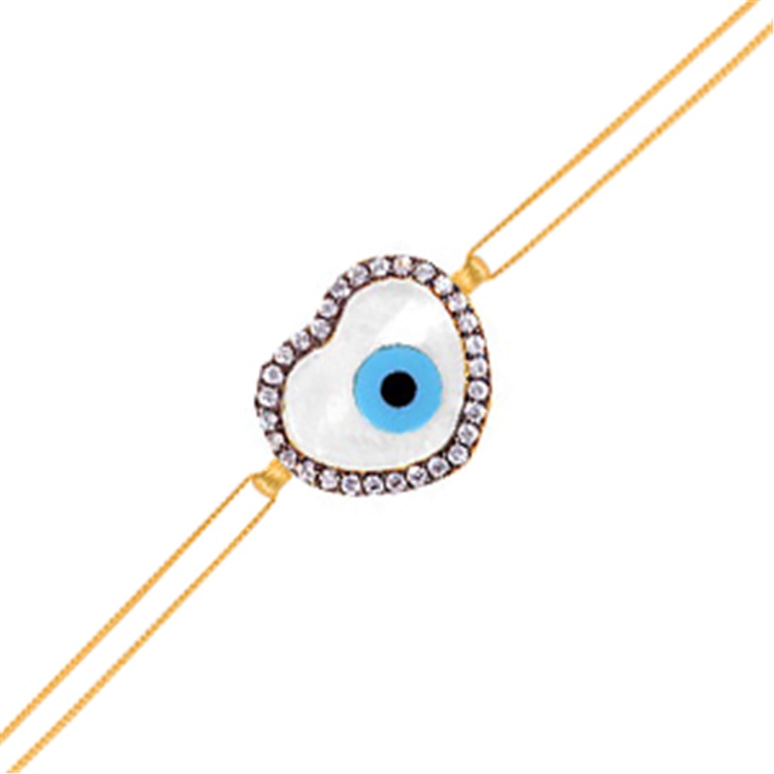Solid Gold Evil Eye, Heart Bracelet