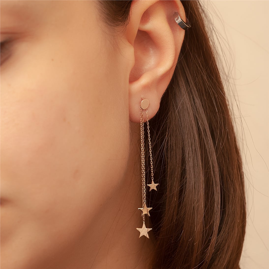 Solid Gold Dangle Star Earring