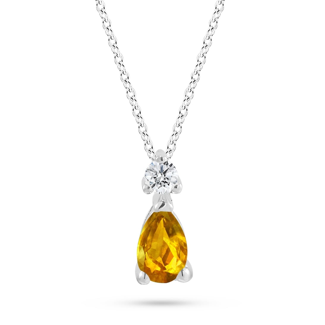 Solid Gold 0.04 ct. Diamond Citrine Necklace