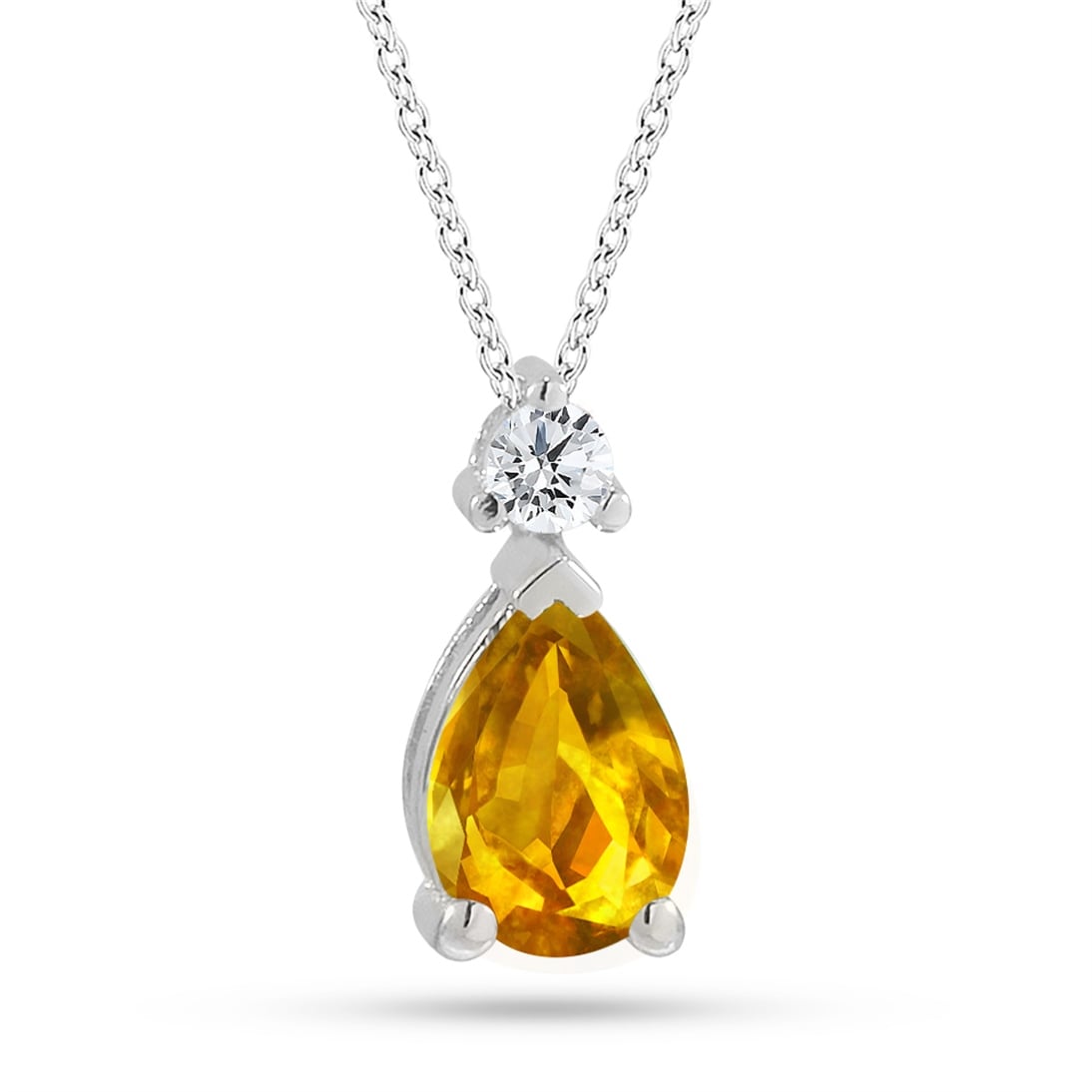 Solid Gold 0.06 ct. Diamond Citrine Necklace