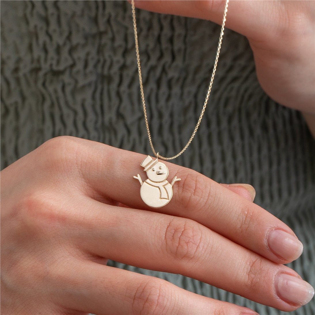 Solid Gold Snowman Necklace