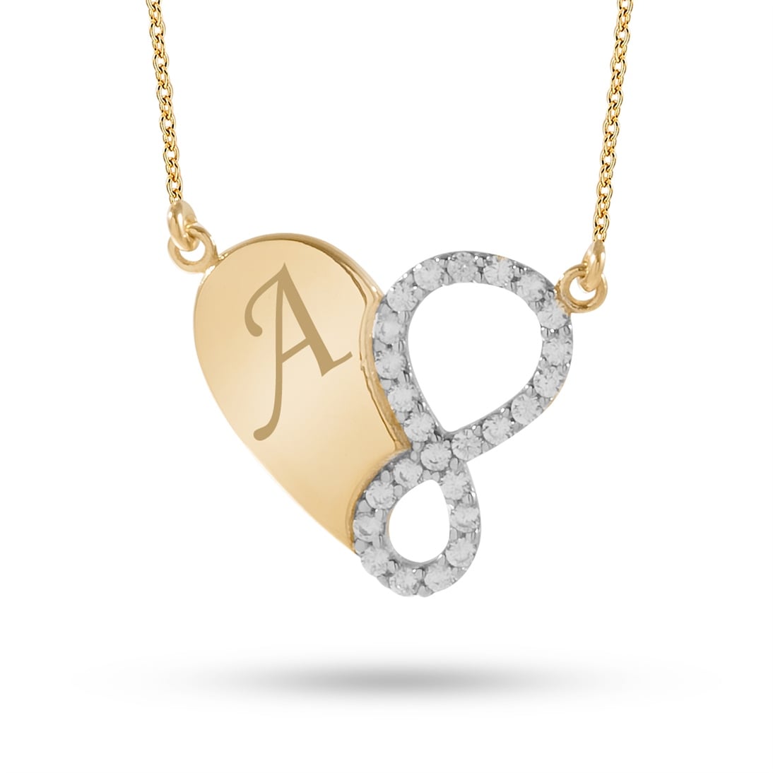 Solid Gold Letter Heart, Infinity Necklace