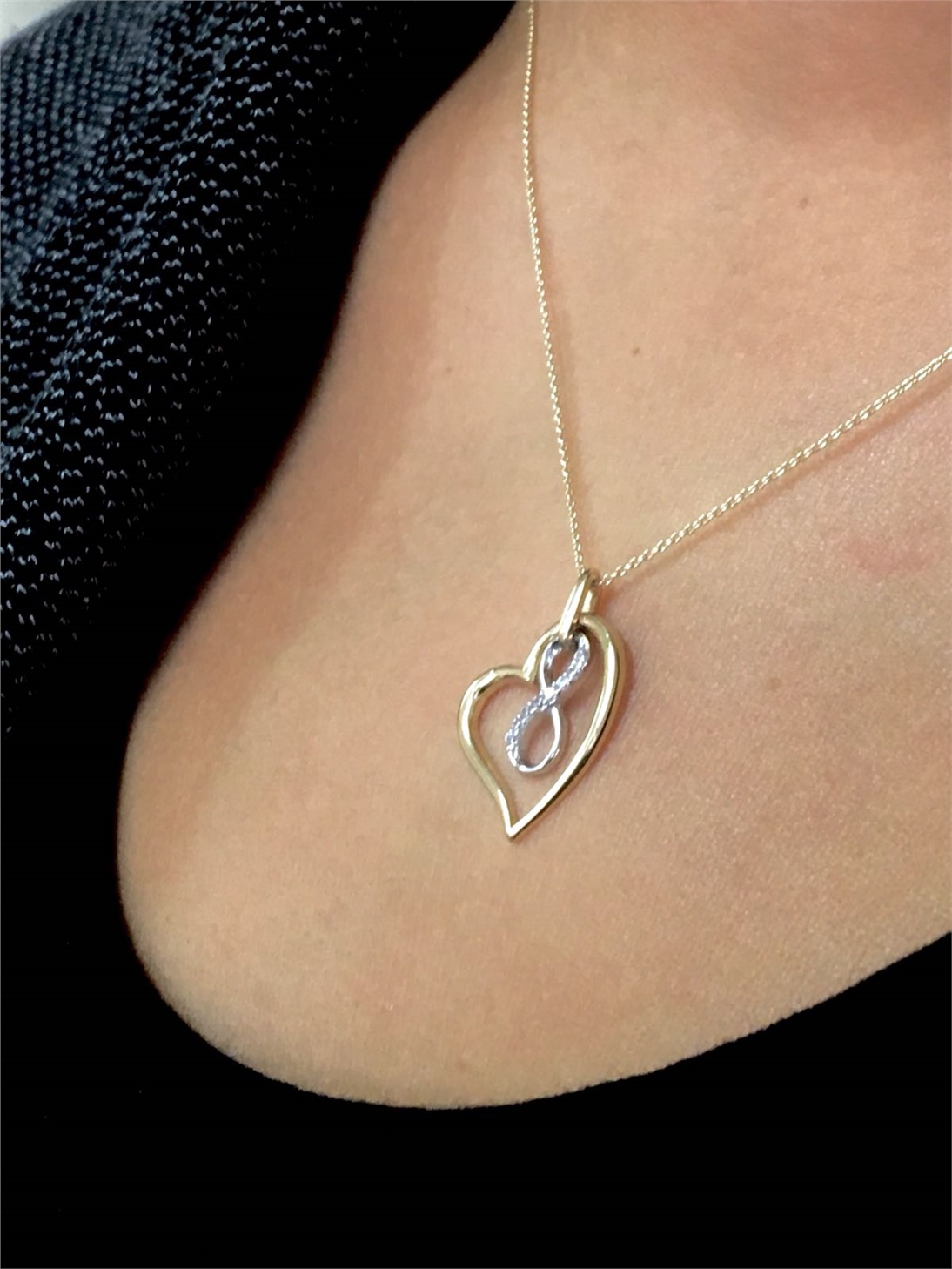 Solid Gold Fancy Heart, Infinity Necklace