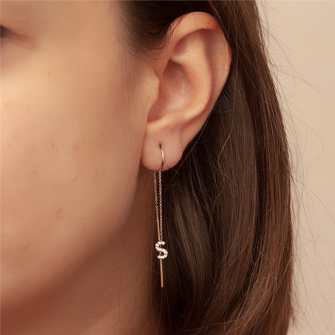 Solid Gold Letter Dangle Earring