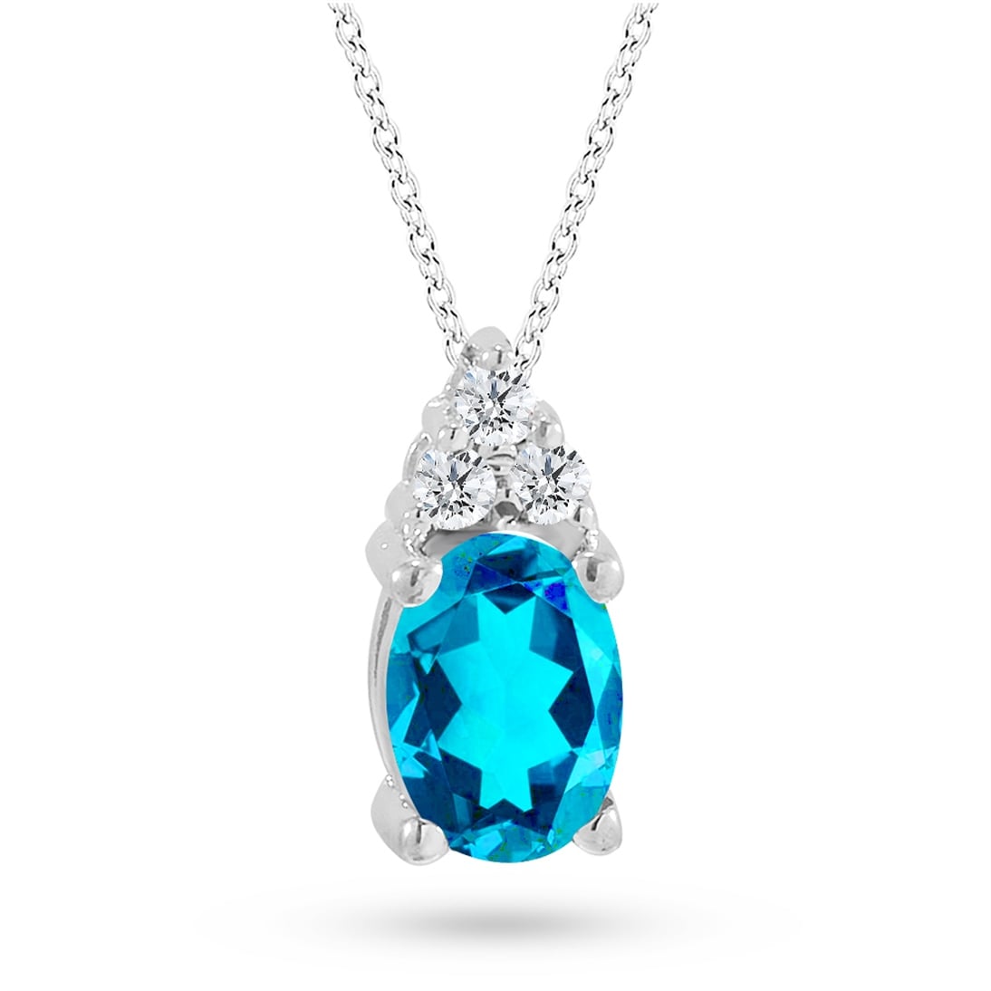 Solid Gold 0.06 ct. Diamond Blue Topaz Necklace