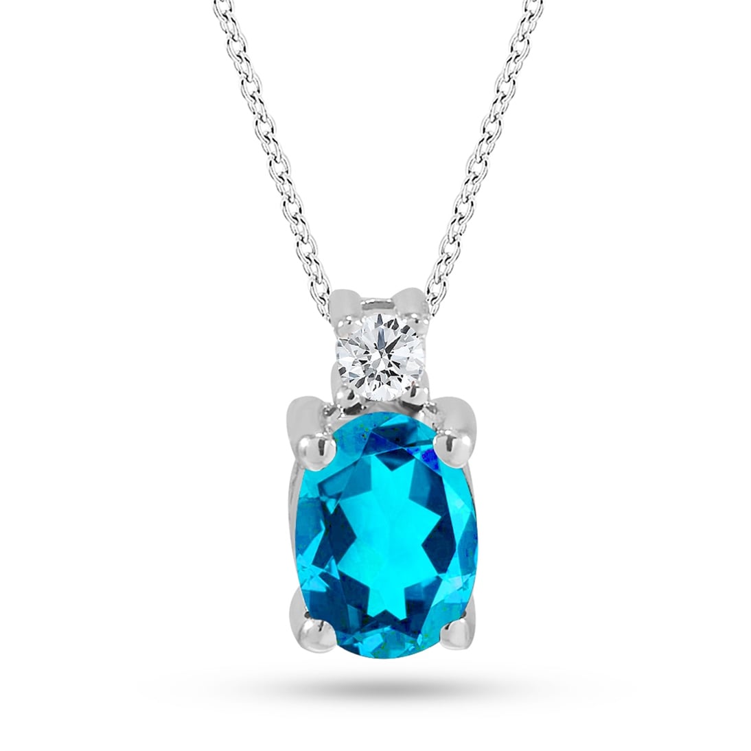 Solid Gold 0.06 ct. Diamond Blue Topaz Necklace