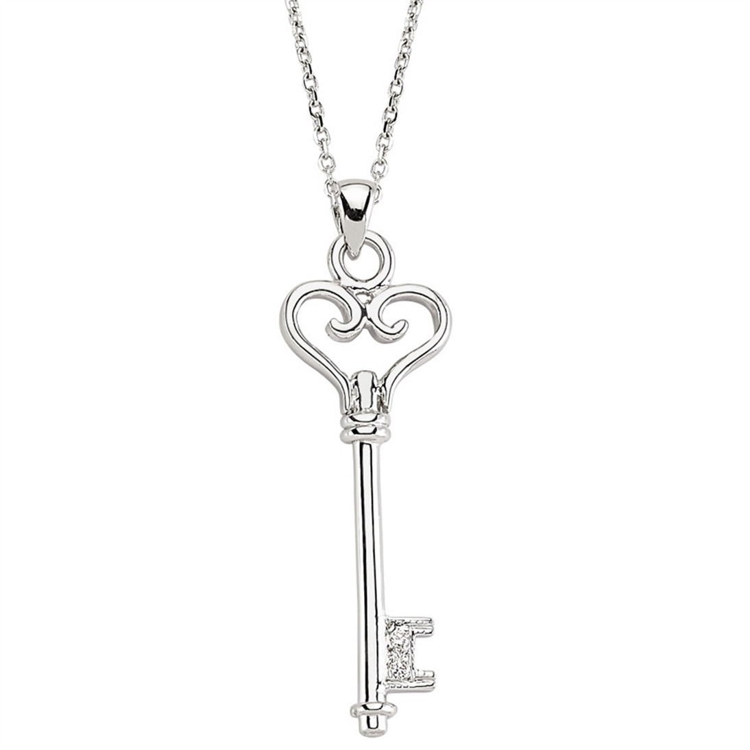 Solid Gold 0.02 ct Diamond Key Necklace
