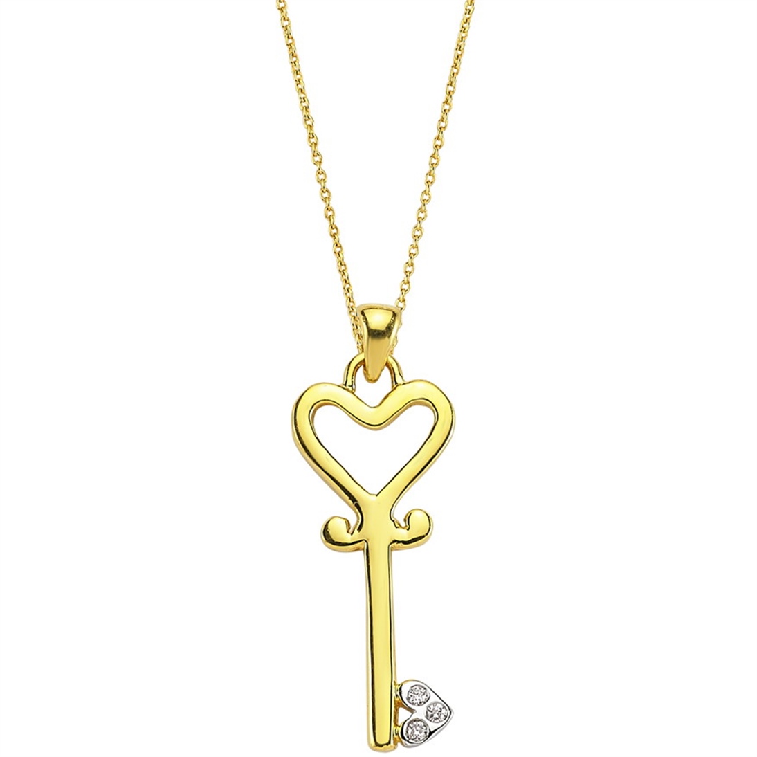 Solid Gold 0.02 ct. Diamond Key Necklace