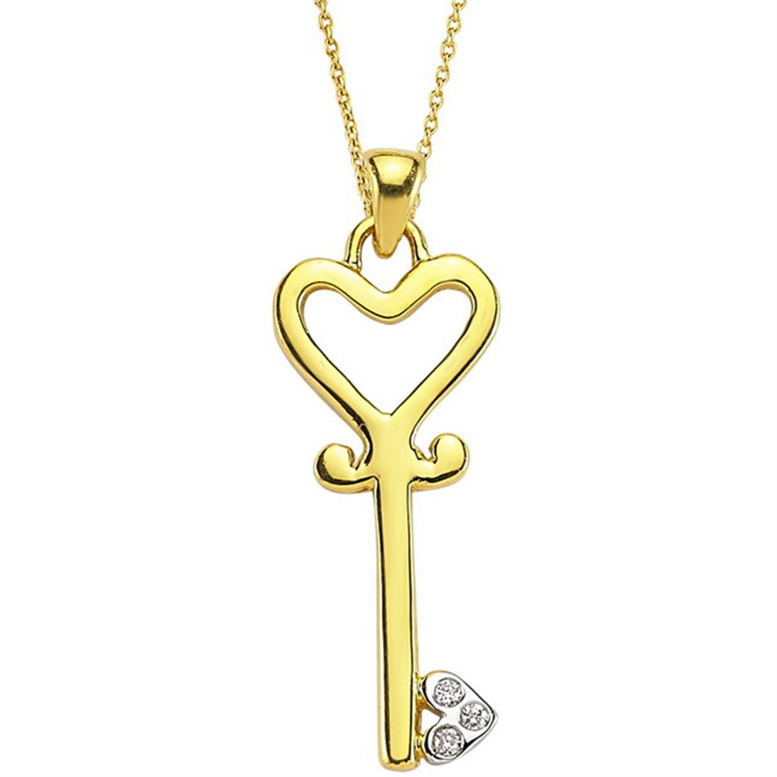 Solid Gold 0.02 ct. Diamond Key Necklace