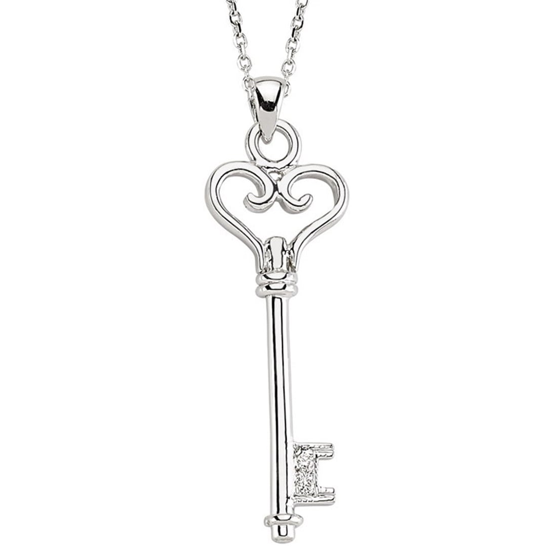 Solid Gold 0.02 ct Diamond Key Necklace