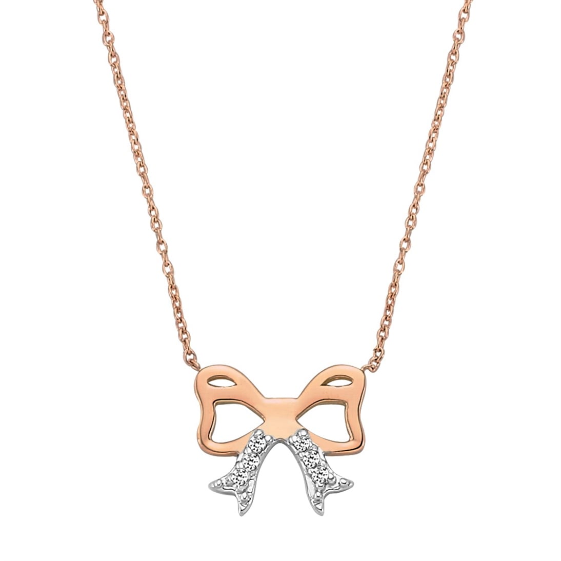 Solid Gold 0.03 ct. Diamond Ribbon Bow Necklace