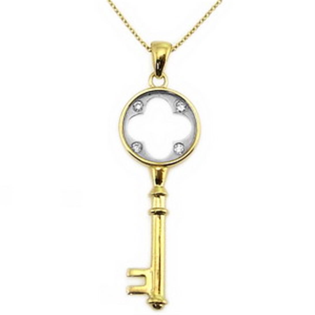 Solid Gold 0.04 ct Diamond Key Necklace