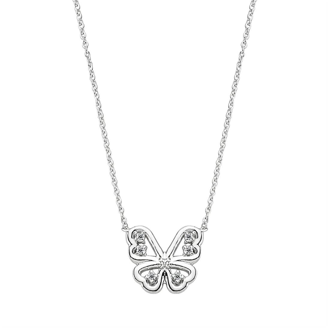 Solid Gold 0.04 ct. Diamond Butterfly Necklace