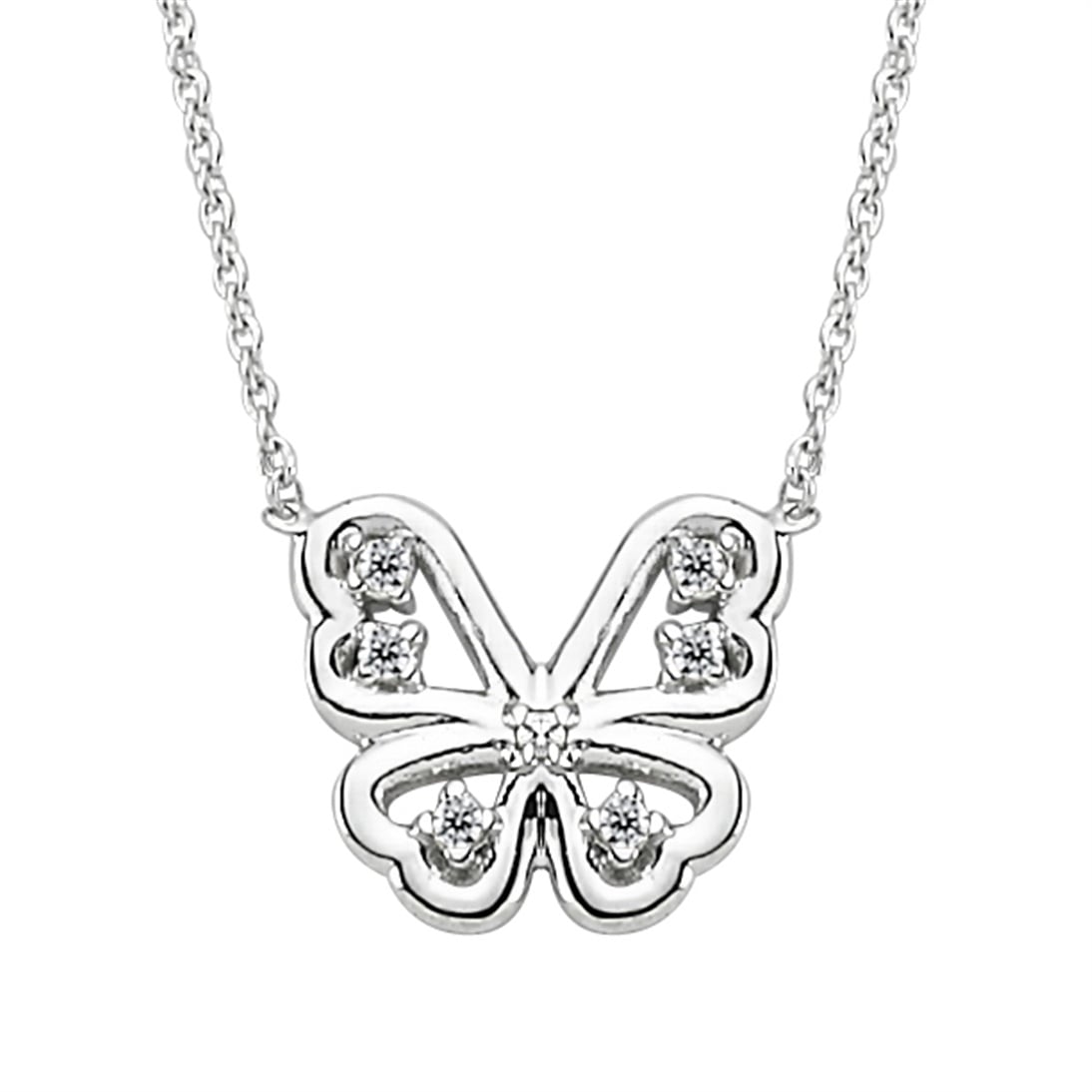 Solid Gold 0.04 ct. Diamond Butterfly Necklace