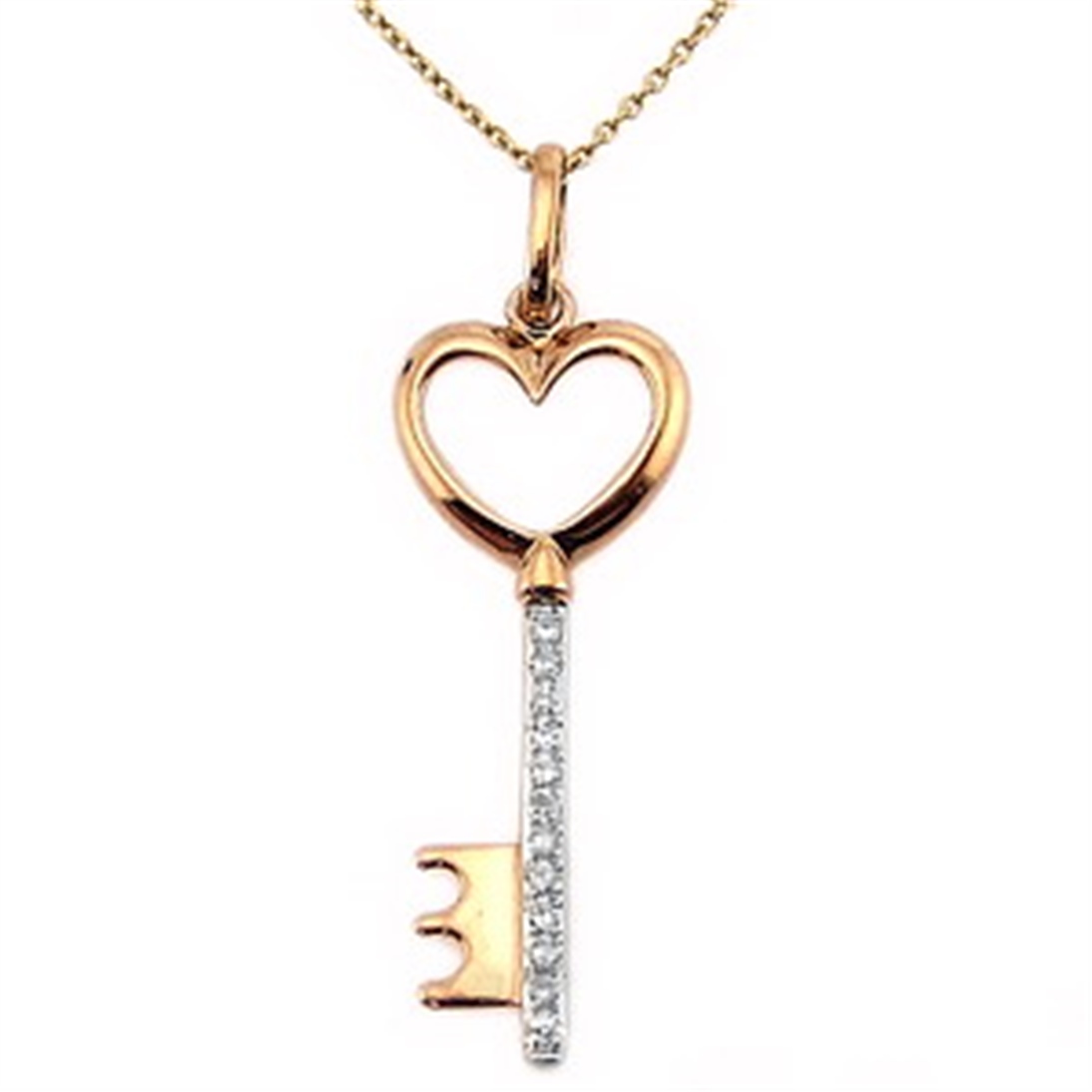 Solid Gold 0.05 ct Diamond Key Necklace