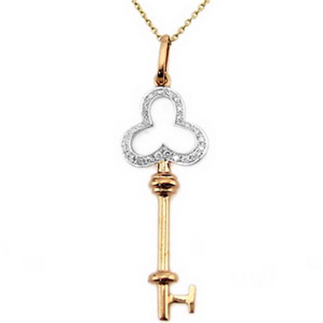 Solid Gold 0.08 ct Diamond Key Necklace